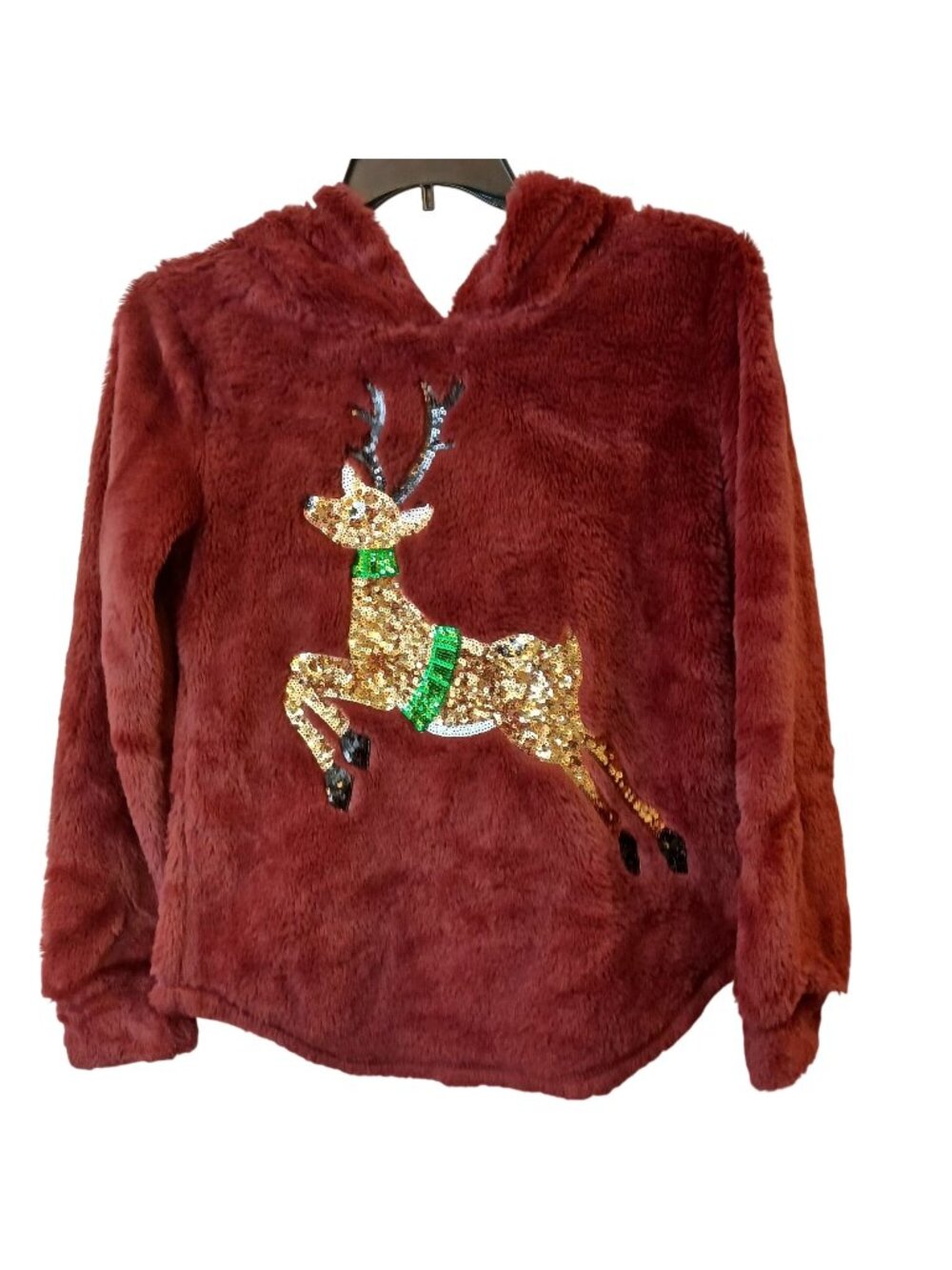 Reindeer Sequin Hoodie Womens Large Super Soft Cozy Miss Chievous #I-9
